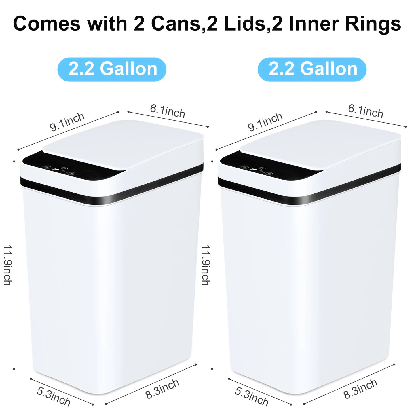 Two Pack Touchless Motion Sensor Trash Cans With Slim Lid
