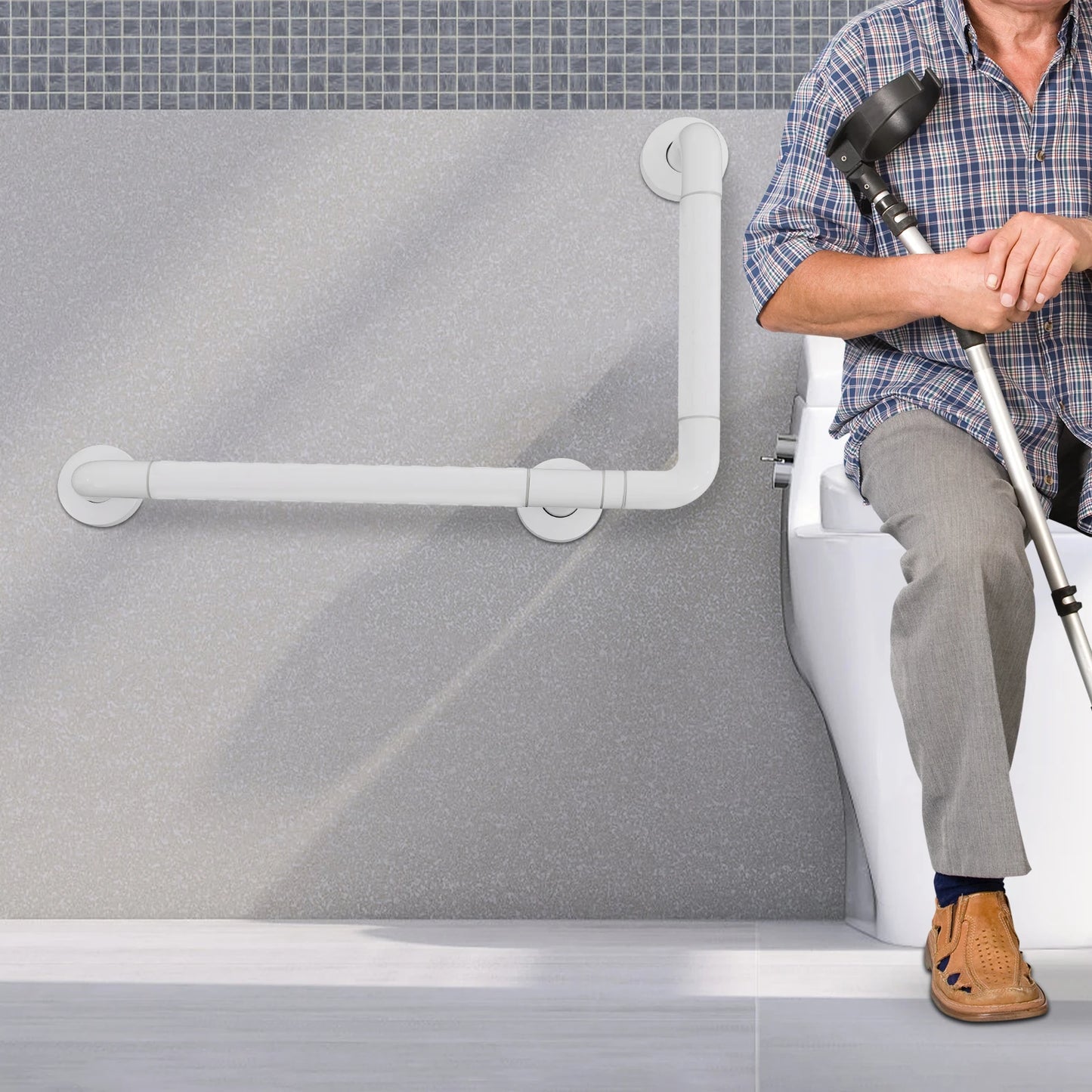 Stainless Steel L Shaped Grab Bar 200kg Capacity Anti Slip