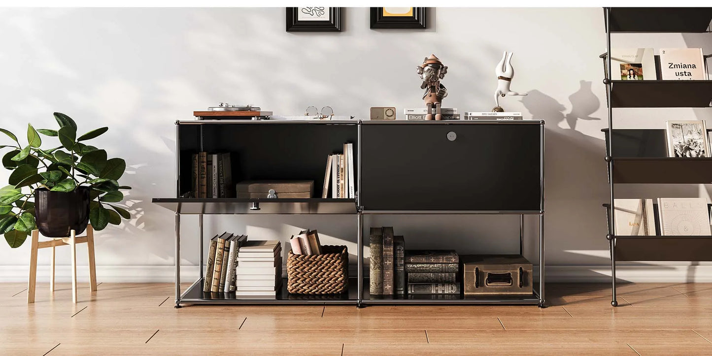 Stainless Steel Storage Cabinet Sideboard With Metal Shelves Living Room