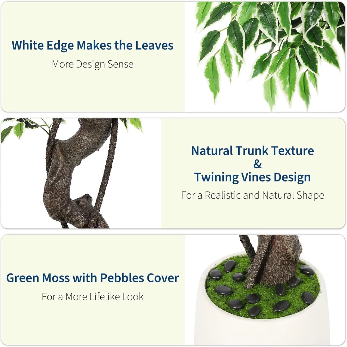 HiMISS Artificial Ficus Tree With Pebbles And Fake Moss Pot