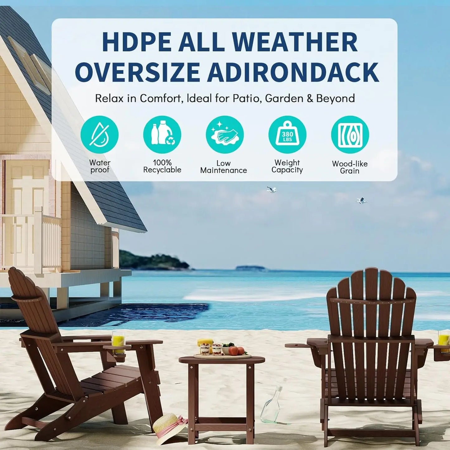 HDPE Adirondack Chair Set Of 4 With Cup Holders Outdoor