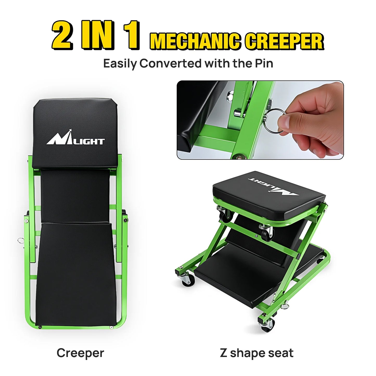 Z Creeper 2-In-1 Rolling Folding Car Seat For Garage