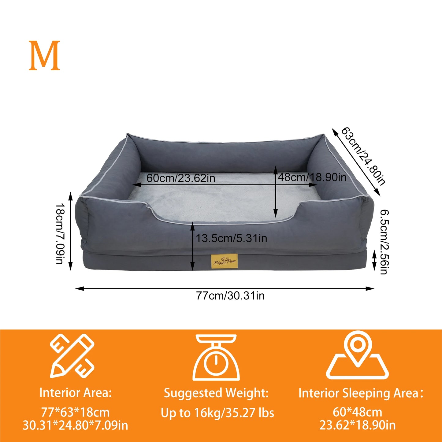 Bingopaw Orthopedic Dog Bed With Oxford Bolster Foam Base