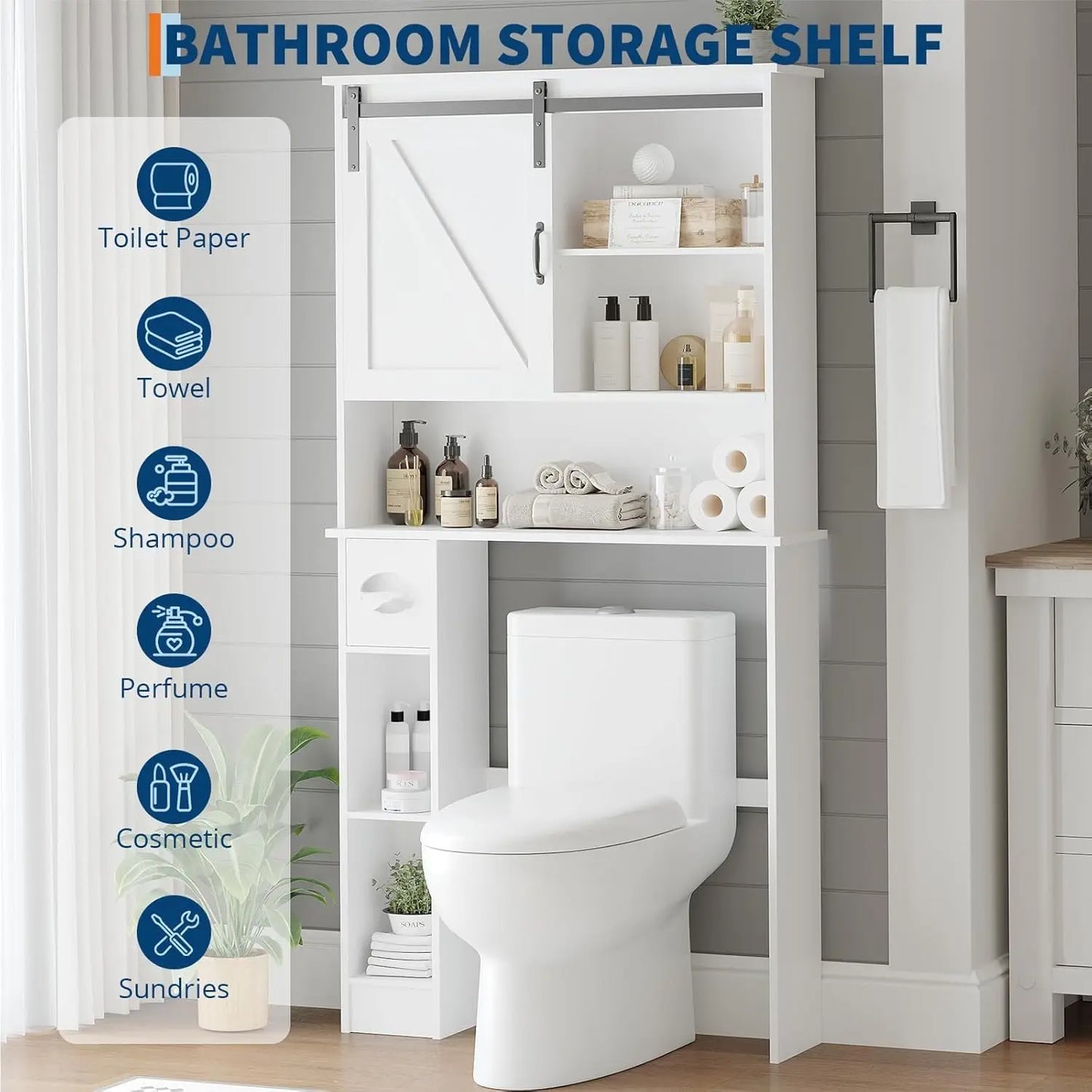 Bathroom Storage Cabinet Above Toilet Organizer With Sliding Barn Door