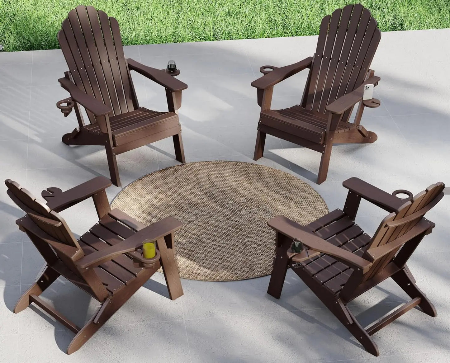 HDPE Adirondack Chair Set Of 4 With Double Cup Holder