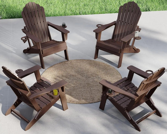 HDPE Adirondack Chair Set Of 4 With Double Cup Holder