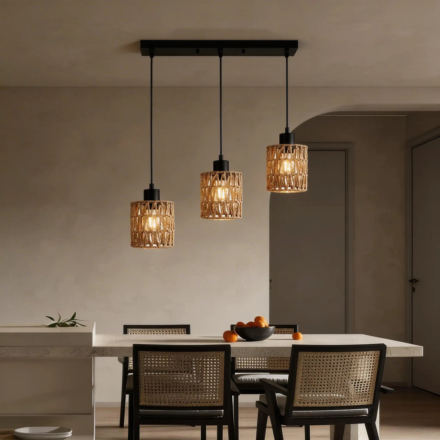 Rattan Pendant Light Farmhouse Boho Chandelier With E27 Base