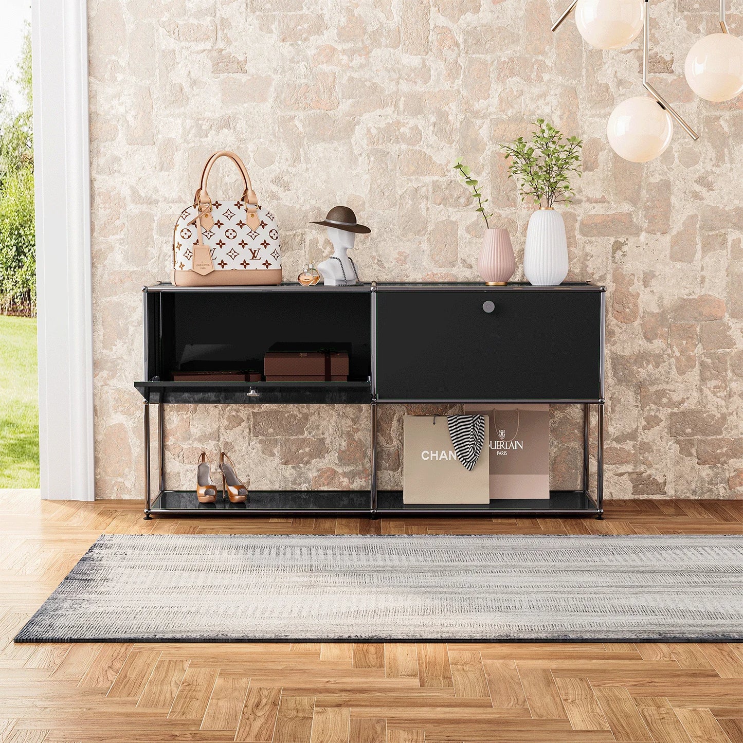 Stainless Steel Storage Cabinet Sideboard With Metal Shelves Living Room