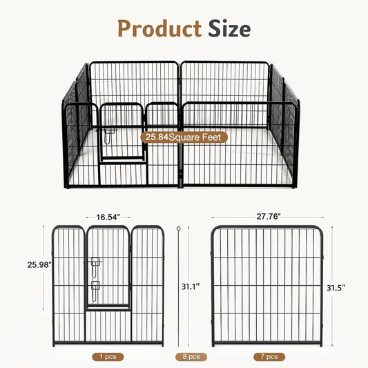 JHK Metal 8 Panel Dog Playpen Foldable Outdoor Fence