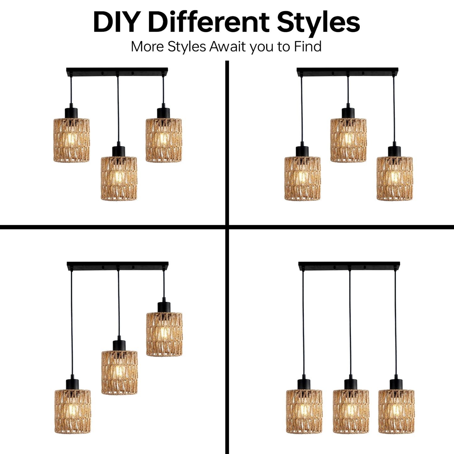 Rattan Pendant Light Farmhouse Boho Chandelier With E27 Base