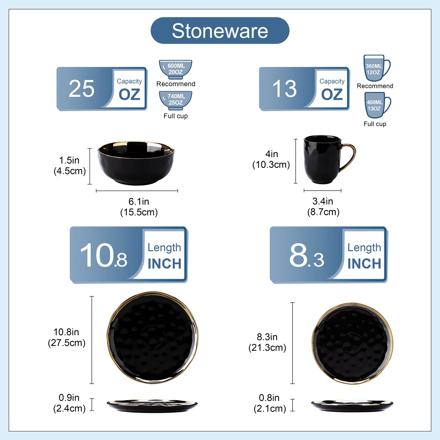 MALACASA Porcelain Dinnerware Set With Gold Trim Tableware Collection