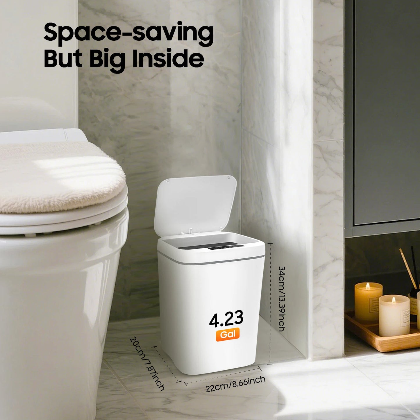 Bymaocar Sensor Trash Can Touchless PP Waterproof IPX5 Waste Bin