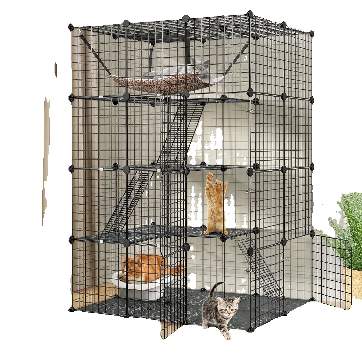 4 Tier Cat Cage Indoor Enclosure Playpen With Hammock