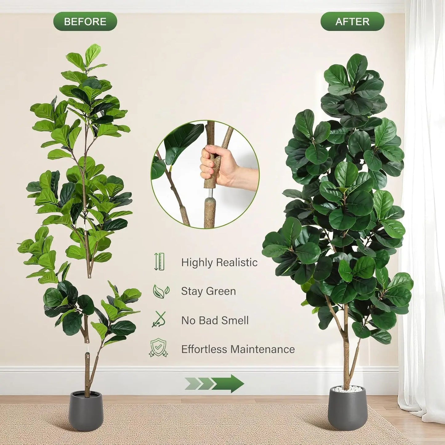 HiMISS Fiddle Leaf Fig Tree Artificial In Planter Decor