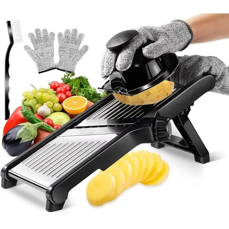 AEDG Stainless Steel Mandoline Slicer With 5 Blades And Holder Safe Hand Guard