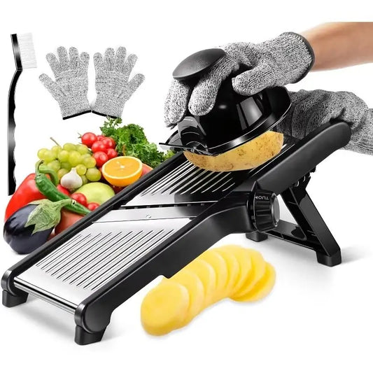 AEDG Stainless Steel Mandoline Slicer With 5 Blades And Holder Safe Hand Guard