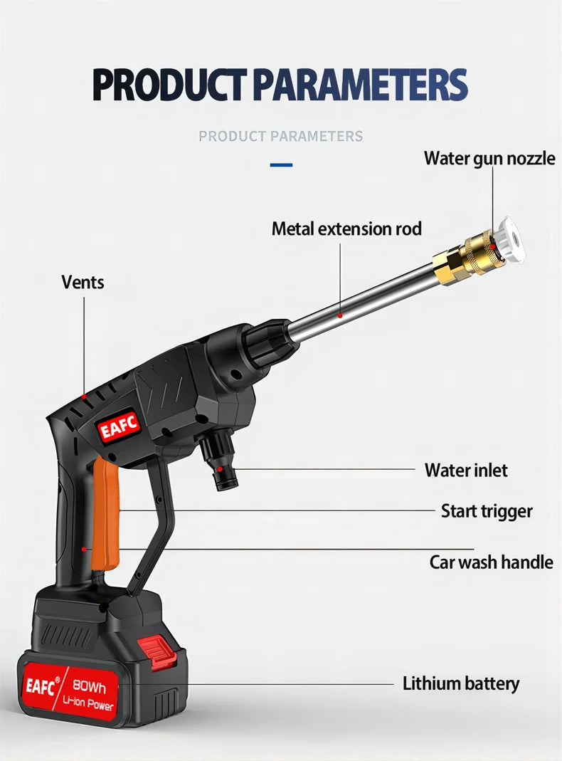 EAFC Cordless 21V High Pressure Car Washer Gun 60 Bar 80Wh