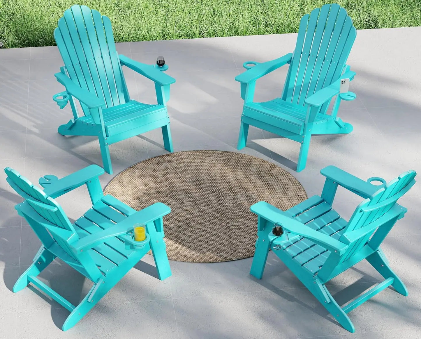 HDPE Adirondack Chair Set Of 4 With Cup Holders Outdoor