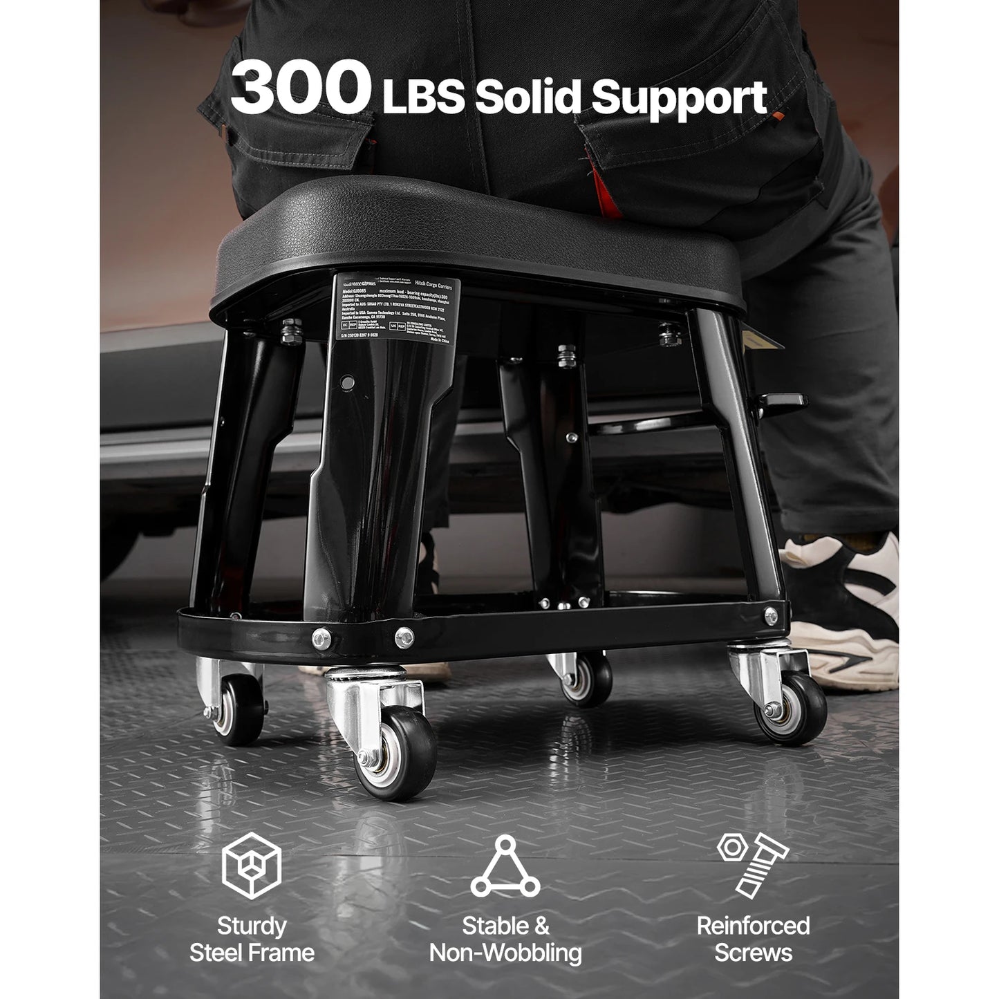 SucceBuy Mechanic Stool With Wheels 360 Degree Swivel Tool Tray