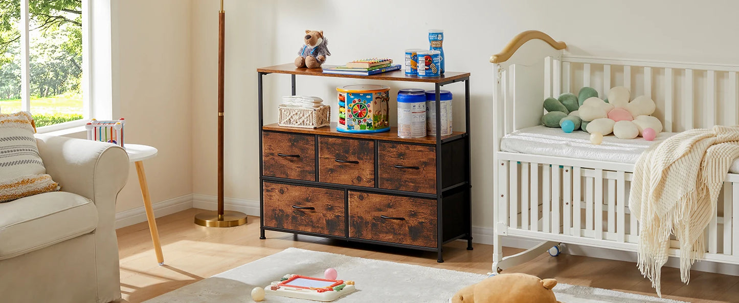JHK Fireplace TV Stand Dresser With Fabric Drawers