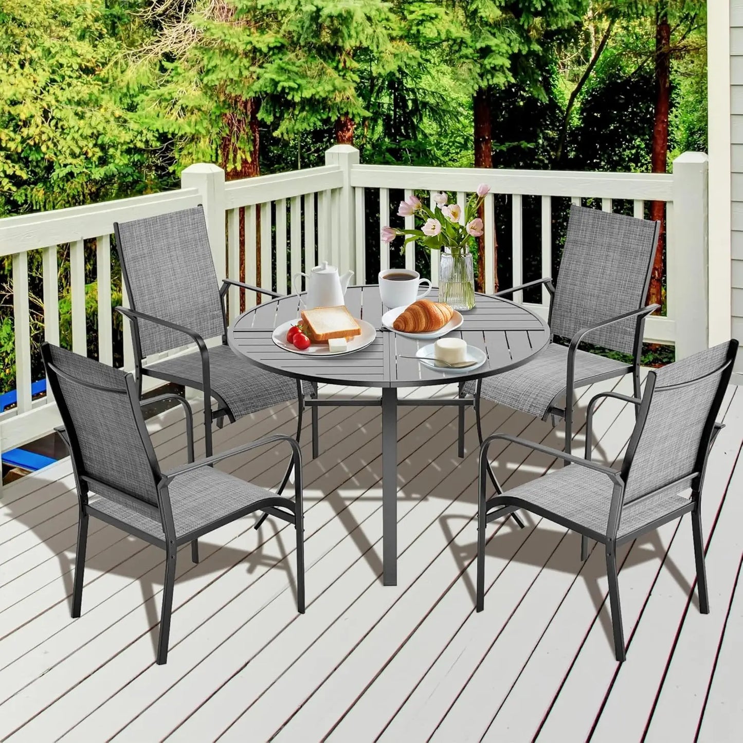 5-Piece Patio Dining Set With Aluminum Table Textilene Chairs