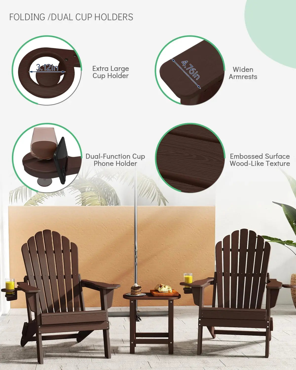 HDPE Adirondack Chair Set Of 4 With Cup Holders Outdoor