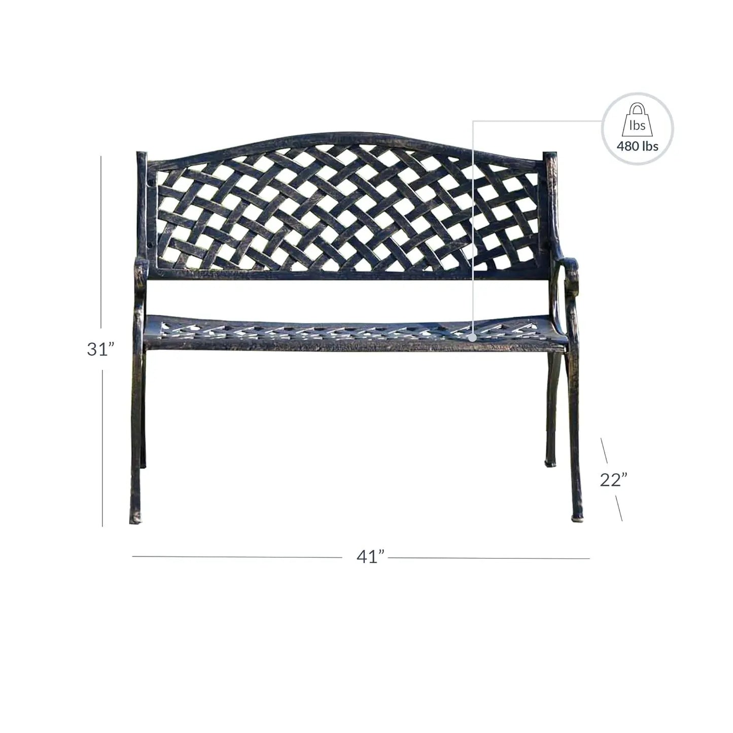 Aluminum Outdoor Garden Bench With Armrests For Patio And Yard