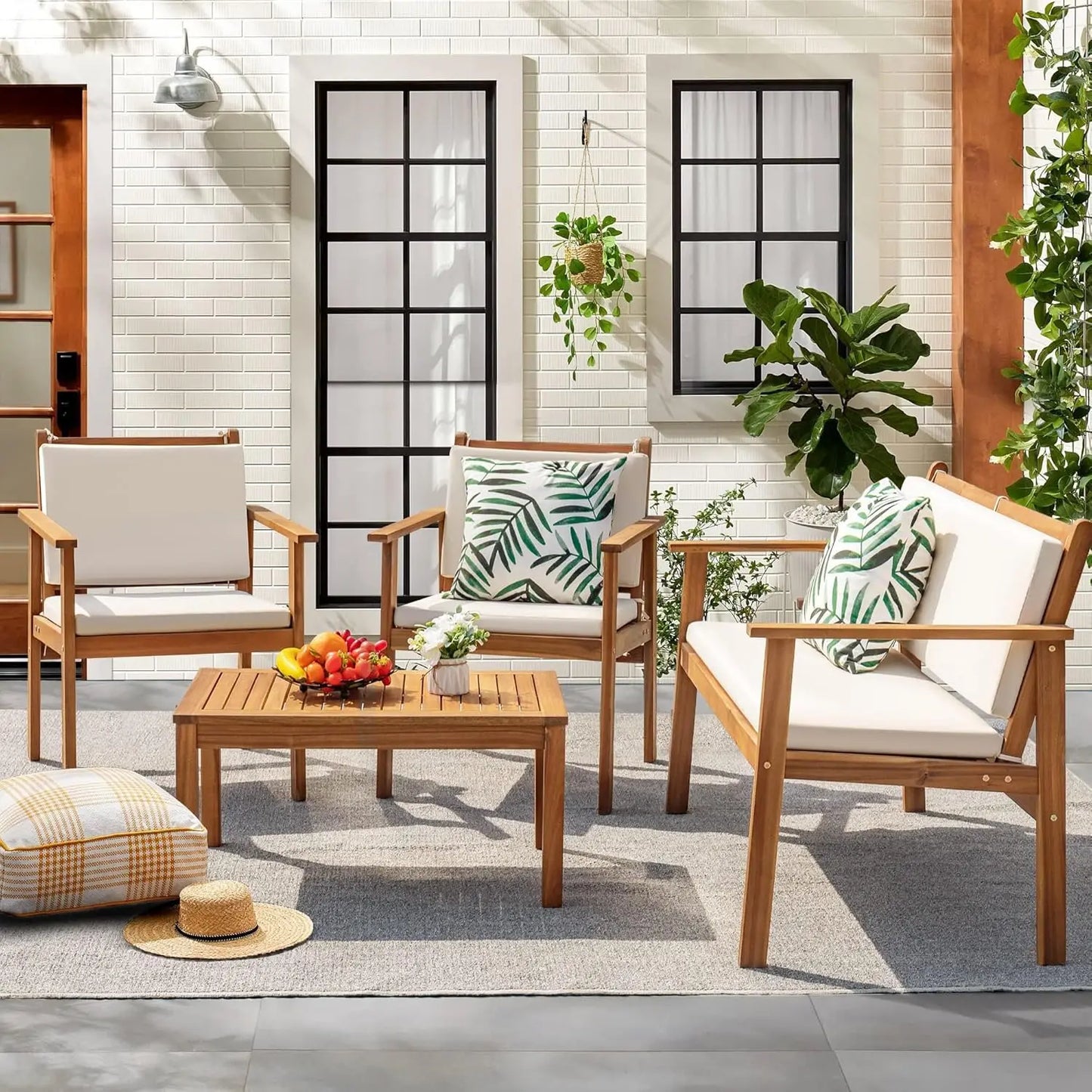 Patio Conversation Set With Acacia Wood Chairs And Coffee Table
