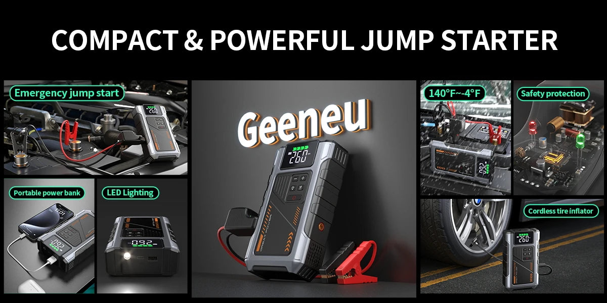 Geeneu Portable Jump Starter With Air Compressor 3000A Peak