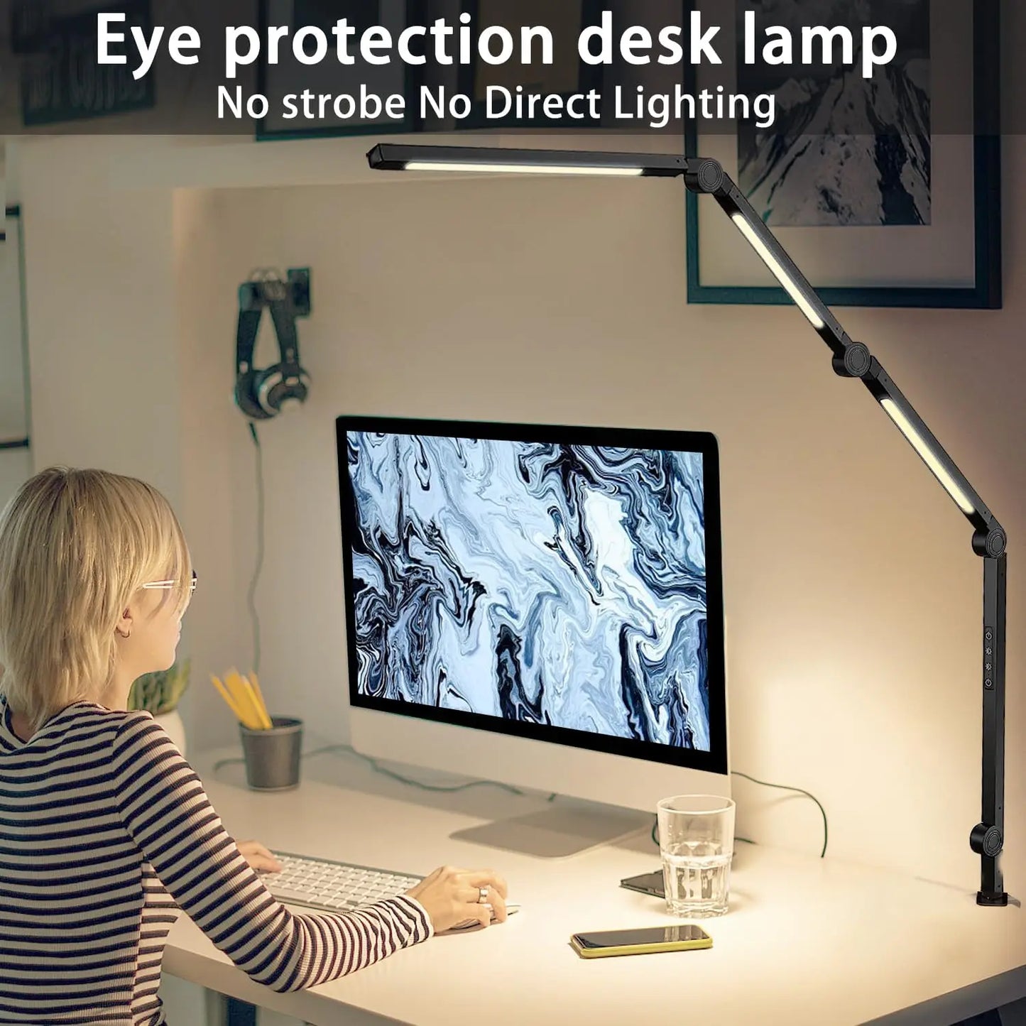 LED Desk Lamp With Clamp, Flexible Swing Arm, Color Modes