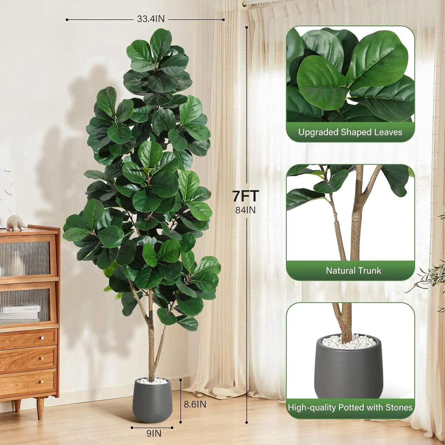 HiMISS Fiddle Leaf Fig Tree Artificial In Planter Decor