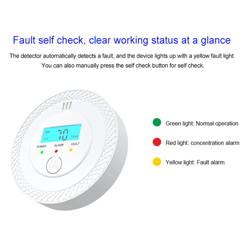 Carbon Monoxide Alarm Detector With LCD Display And 85dB Alert