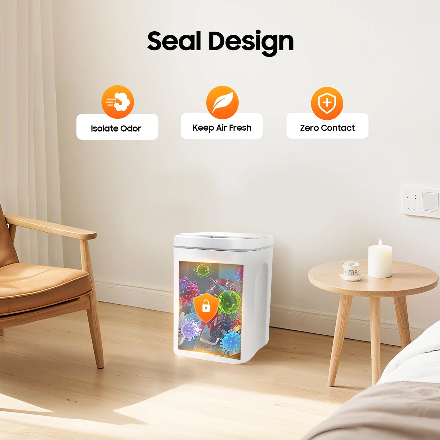 Bymaocar Sensor Trash Can Touchless PP Waterproof IPX5 Waste Bin