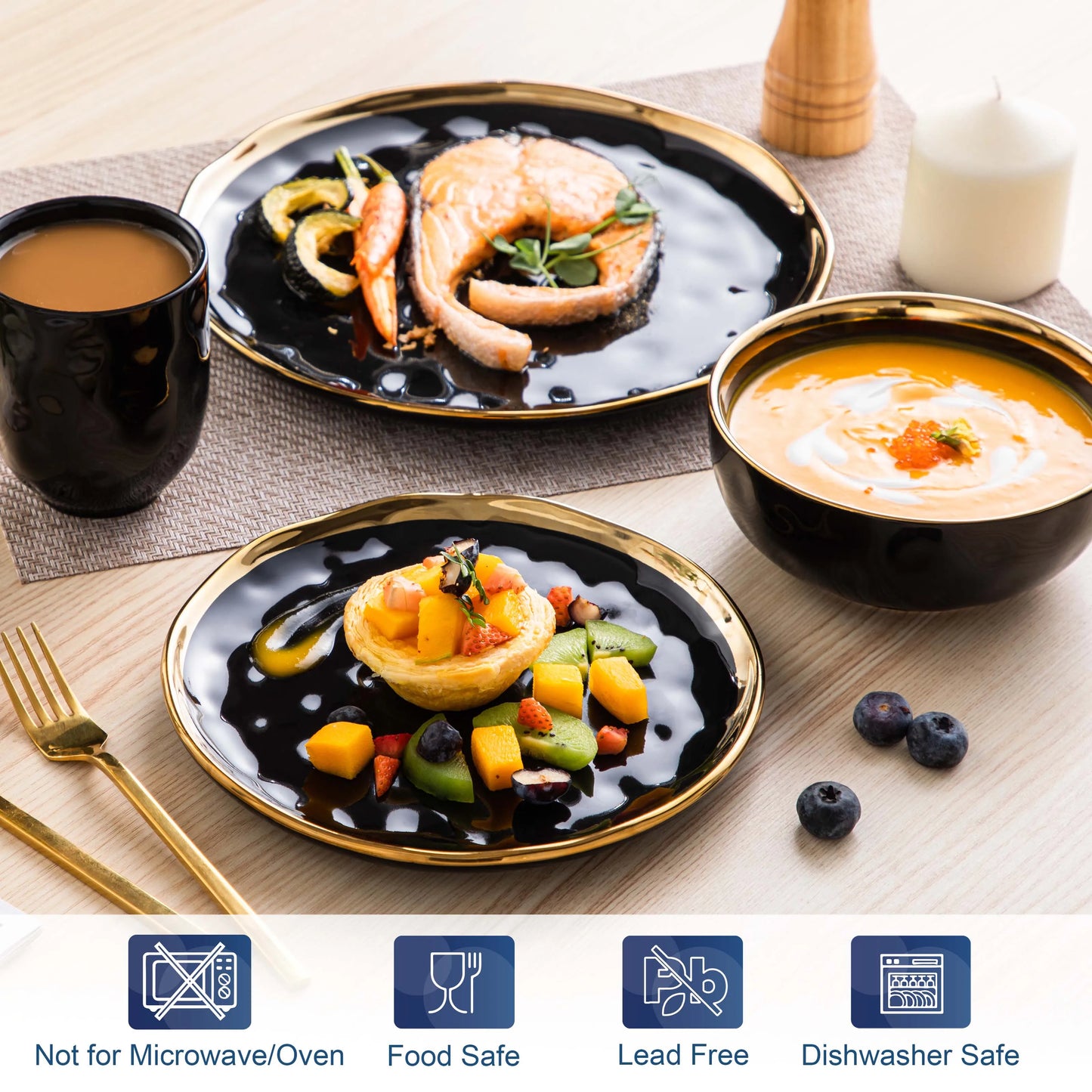 MALACASA Porcelain Dinnerware Set With Gold Trim Tableware Collection