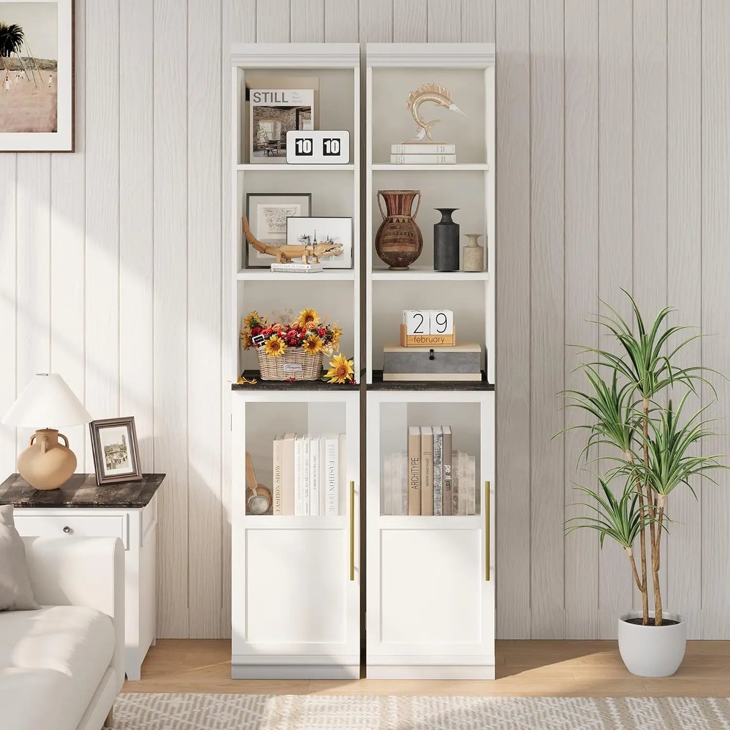 HiMISS Narrow Bathroom Cabinet With Glass Door Slim Storage Unit