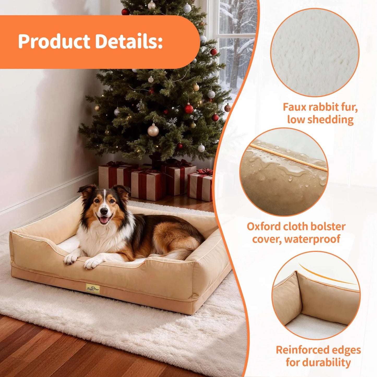 Bingopaw Orthopedic Dog Bed With Oxford Bolster Foam Base
