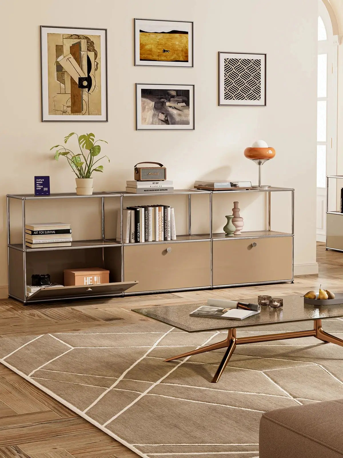 Stainless Steel Storage Cabinet Sideboard With Metal Shelves Living Room