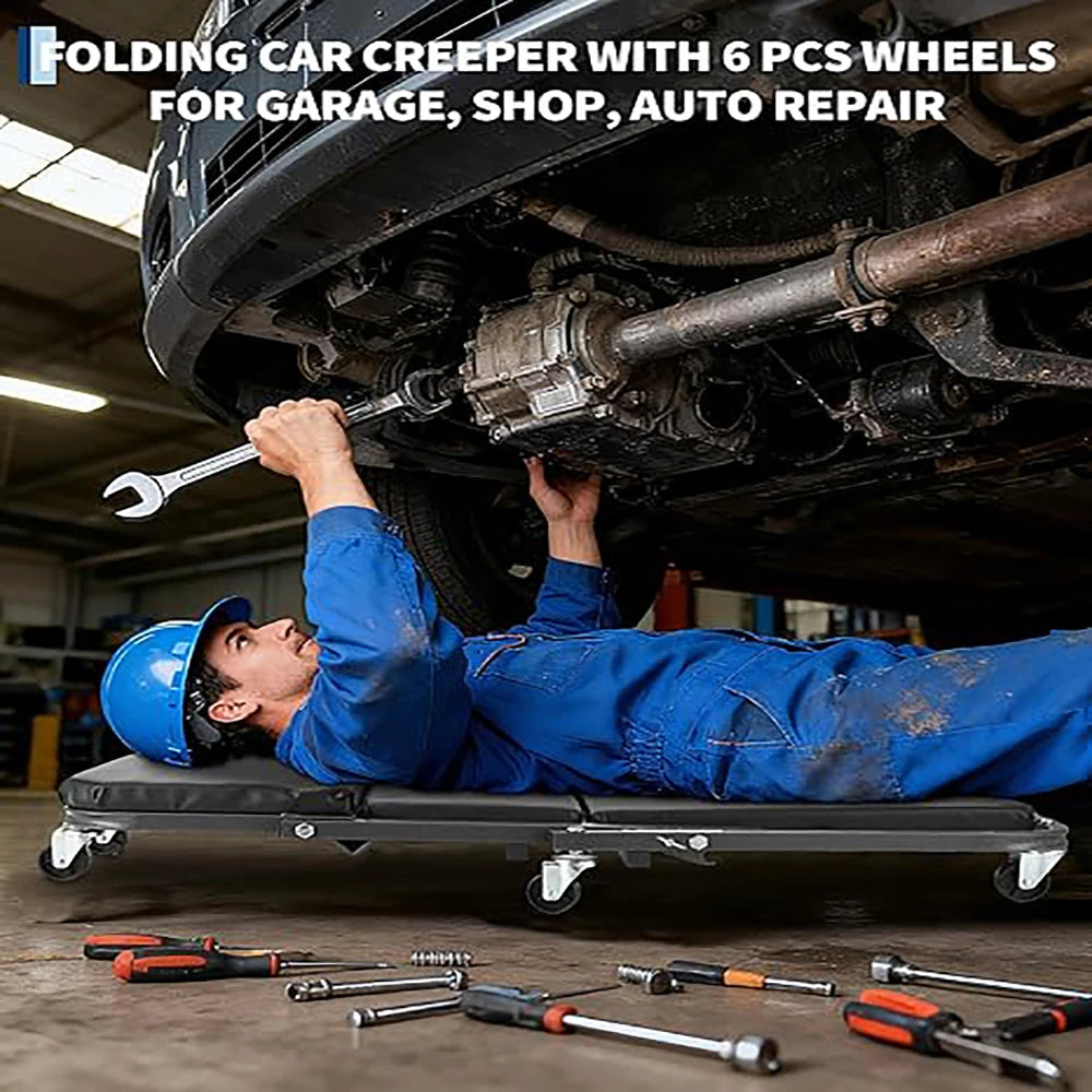 2 In 1 Foldable Garage Creeper Seat For Under Car Repair 300 Lb