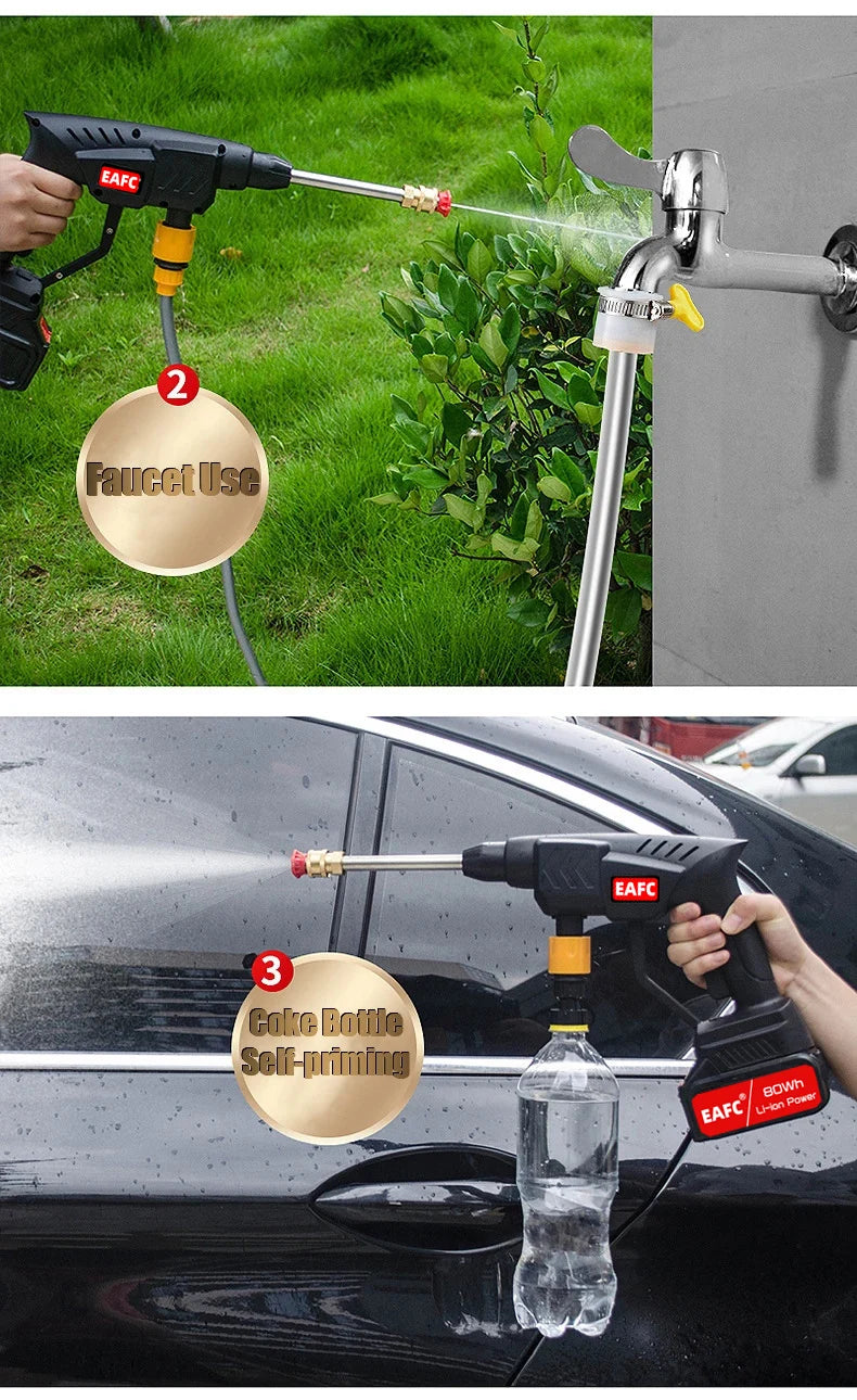 EAFC Cordless 21V High Pressure Car Washer Gun 60 Bar 80Wh