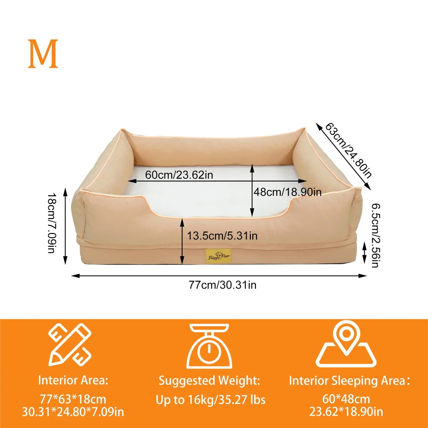 Bingopaw Orthopedic Dog Bed With Oxford Bolster Foam Base