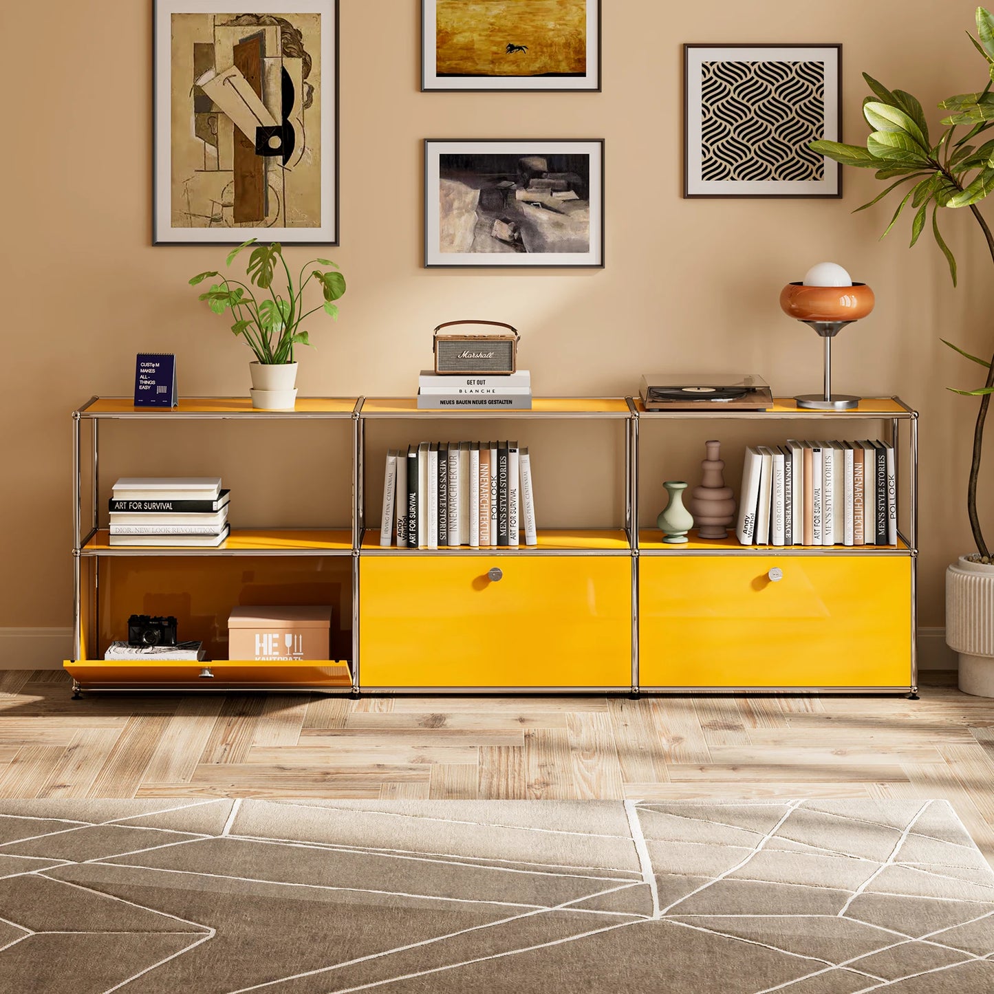 Stainless Steel Storage Cabinet Sideboard With Metal Shelves Living Room