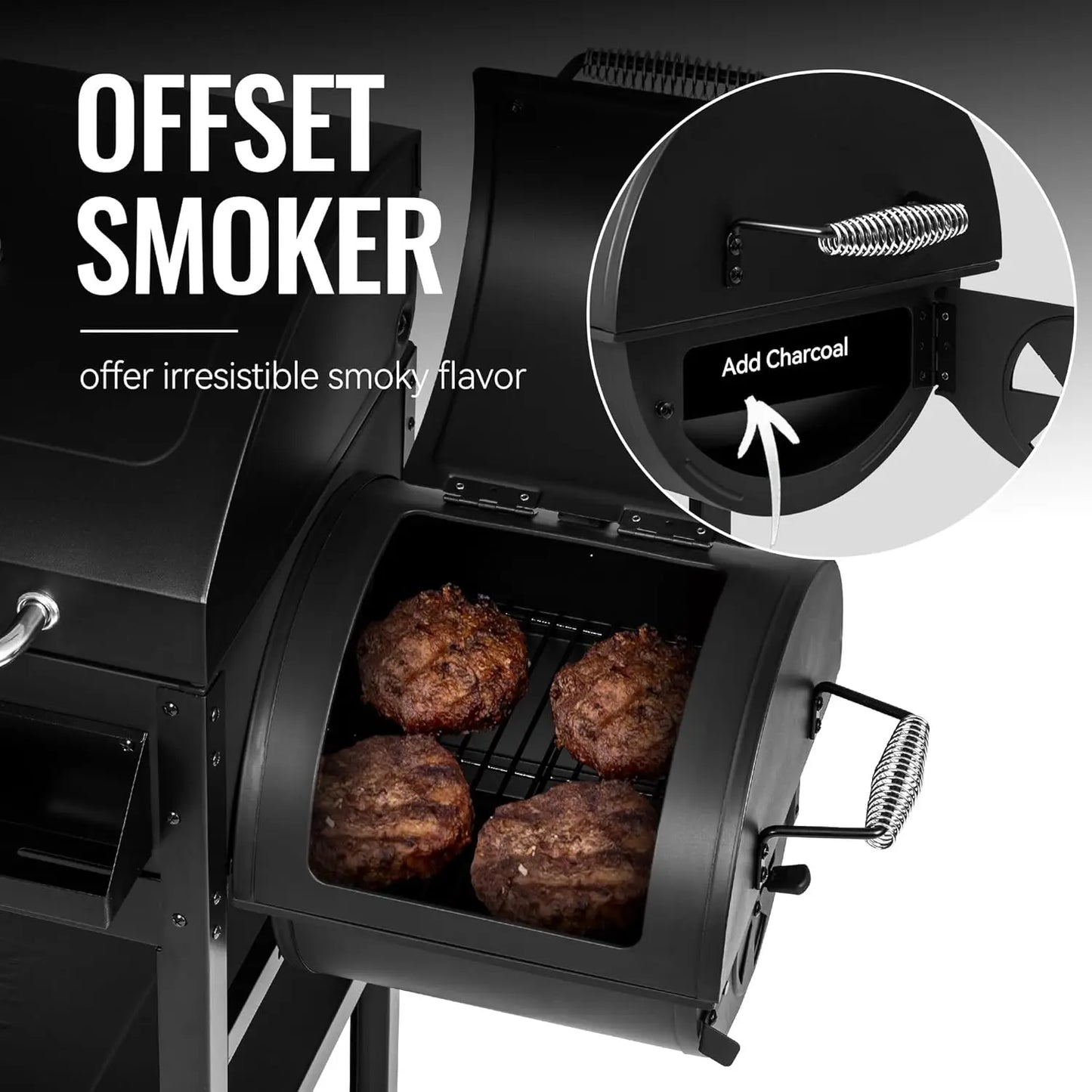 Dual-Fuel Gas Charcoal Grill With Offset Smoker And Side Burner