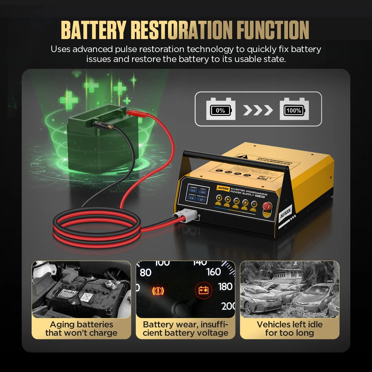 AUTOOL EM365 Vehicle 12V Programming Power Supply and Battery Charger