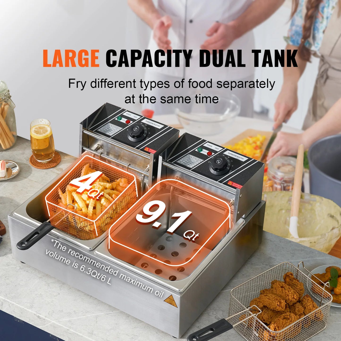 SucceBuy 12L Electric Deep Fryer With Dual Removable Tanks