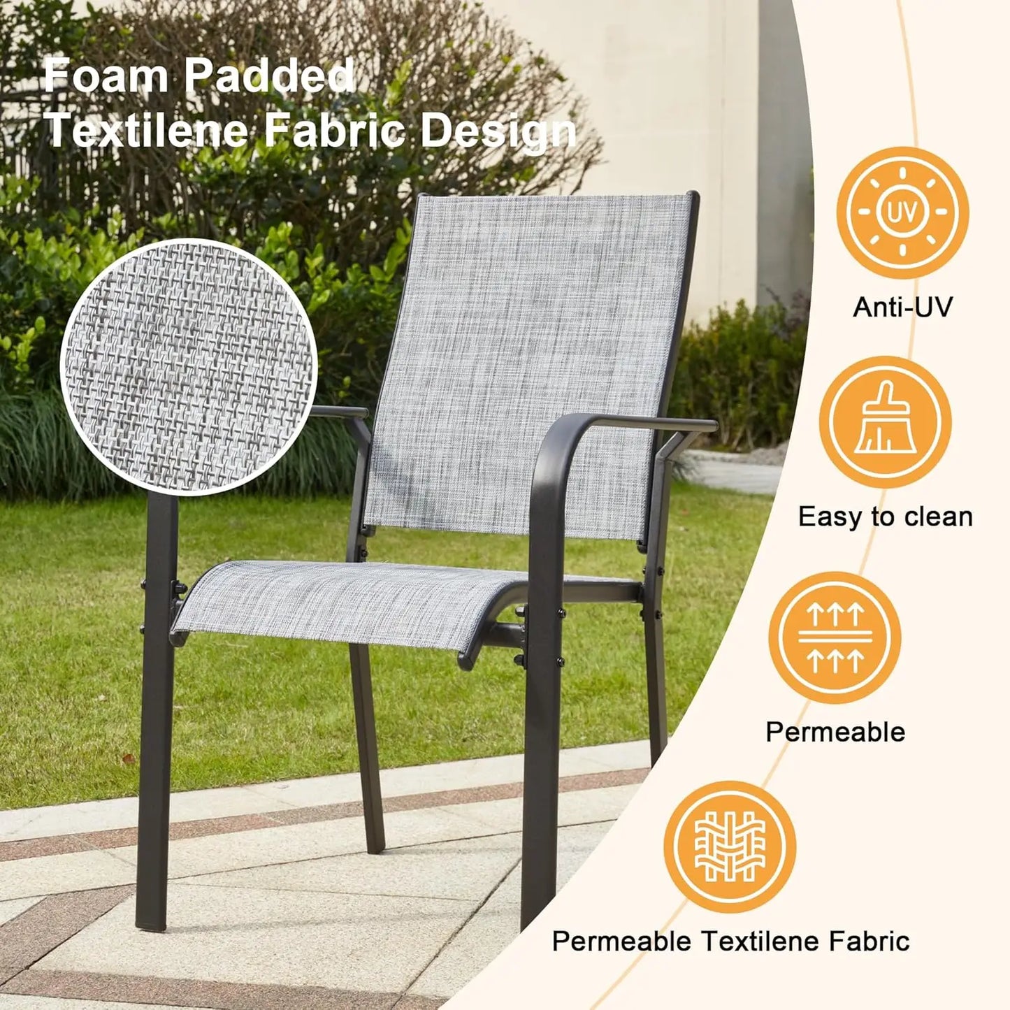 5-Piece Patio Dining Set With Aluminum Table Textilene Chairs