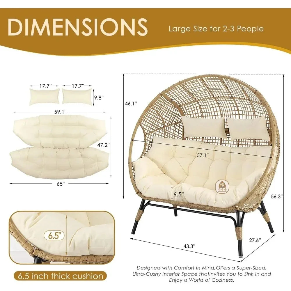 Egg Chair Outdoor Lounge For Two With Thick Padded Cushions