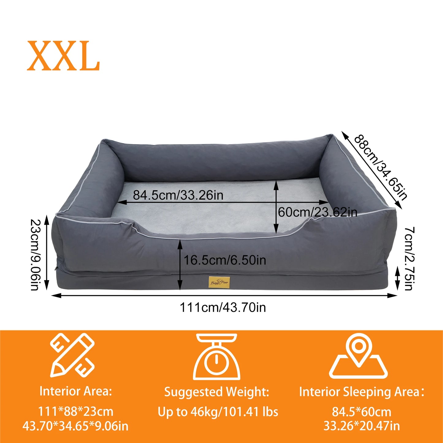Bingopaw Orthopedic Dog Bed With Oxford Bolster Foam Base