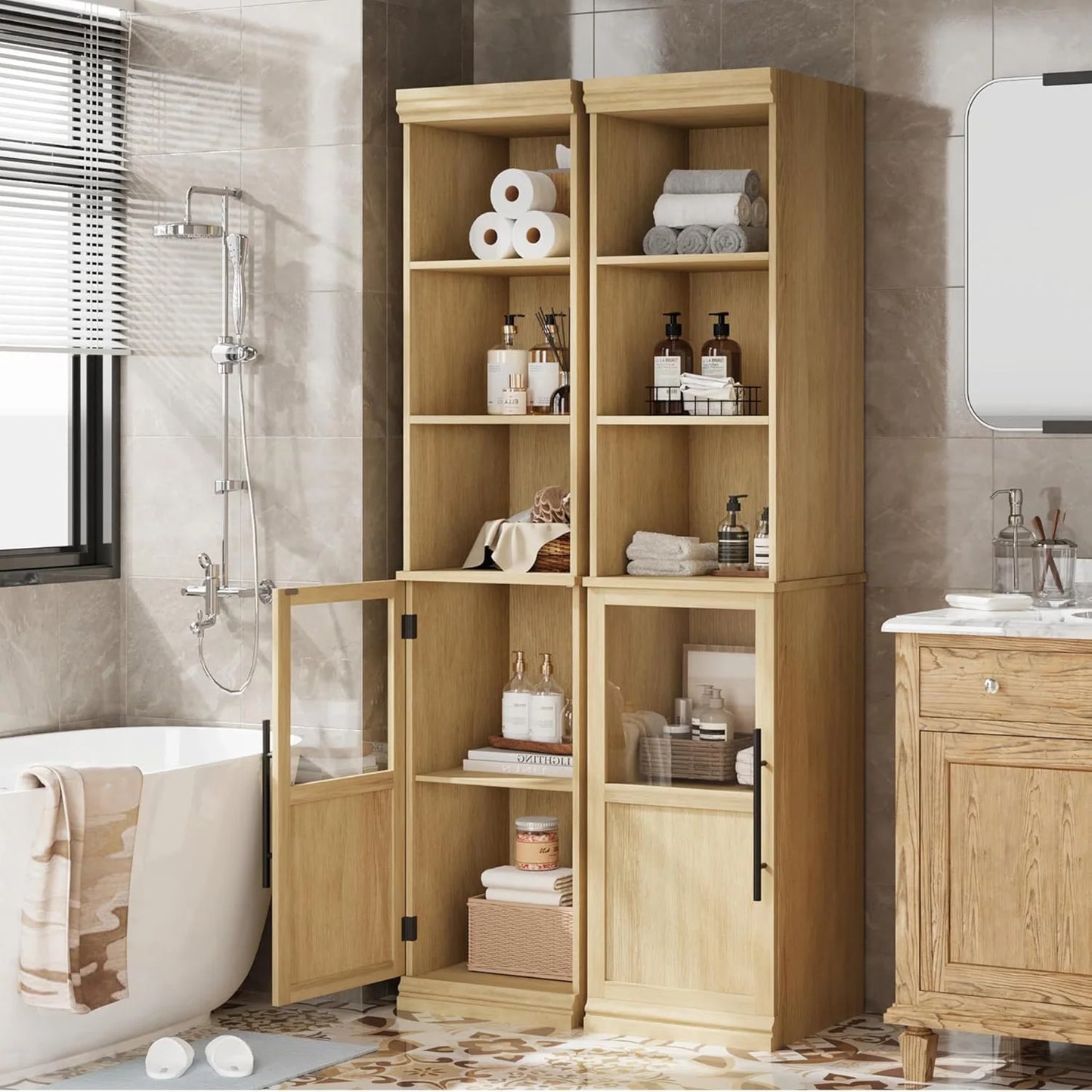 HiMISS Narrow Bathroom Cabinet With Glass Door Slim Storage Unit