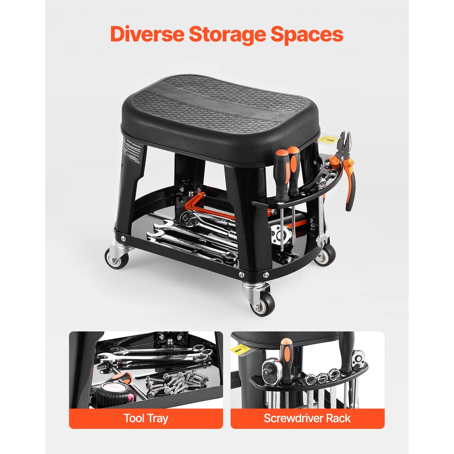 SucceBuy Mechanic Stool With Wheels 360 Degree Swivel Tool Tray