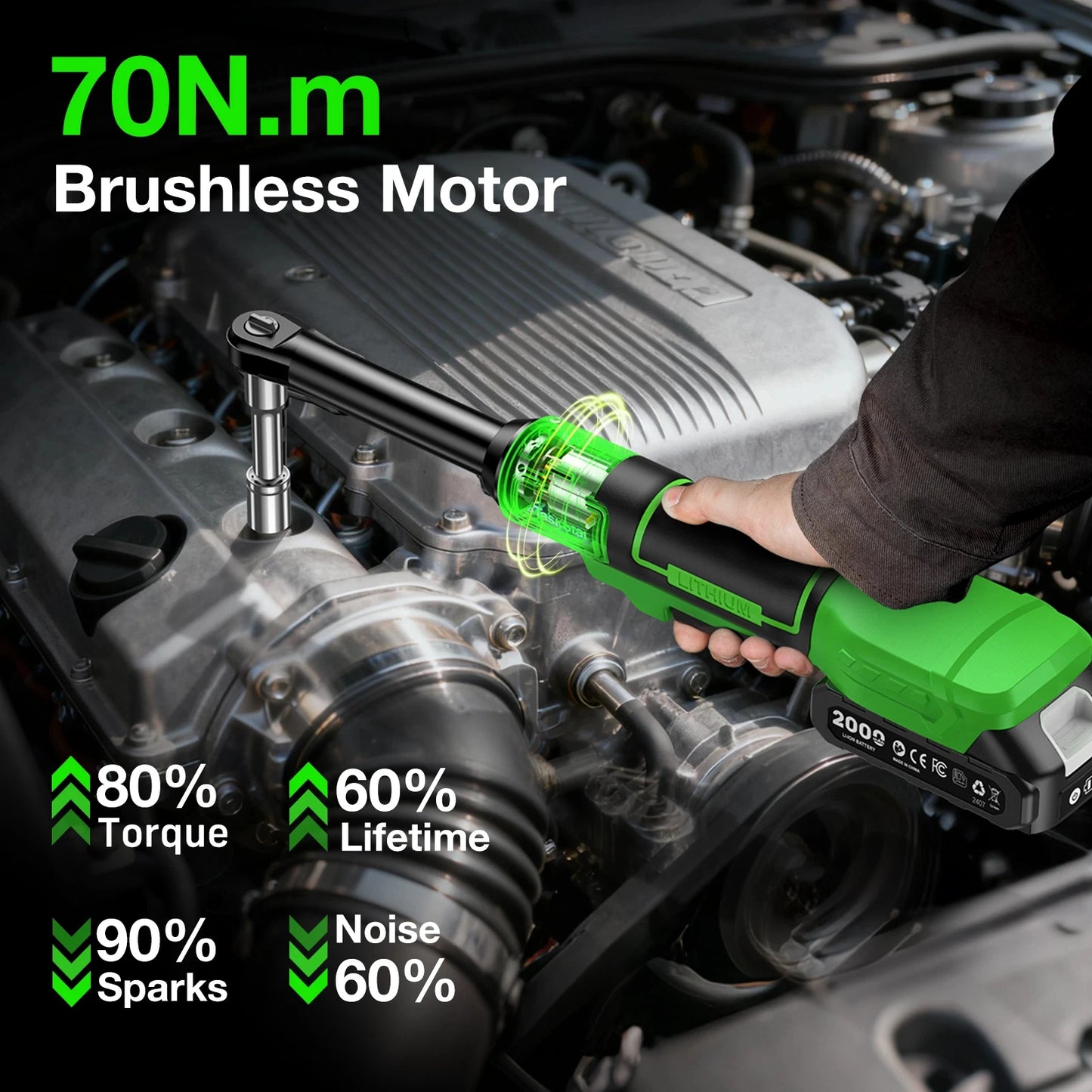 Extended Cordless Ratchet Wrench With Three Eighth Inch Driver For Cars